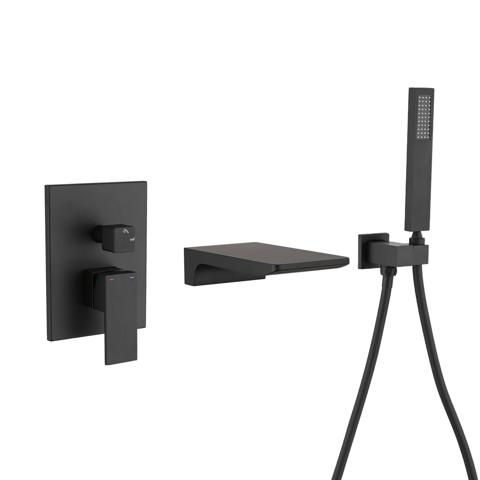 Modern Style Matte Black Wall Mount Tub Filler Bathtub Faucet Shower Set