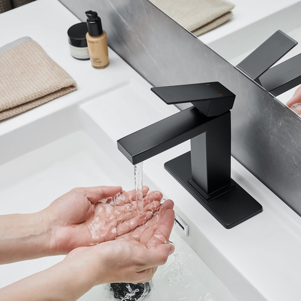 Black Waterfall Bathroom Sink Faucet 1 Hole with Pop Up Drain
