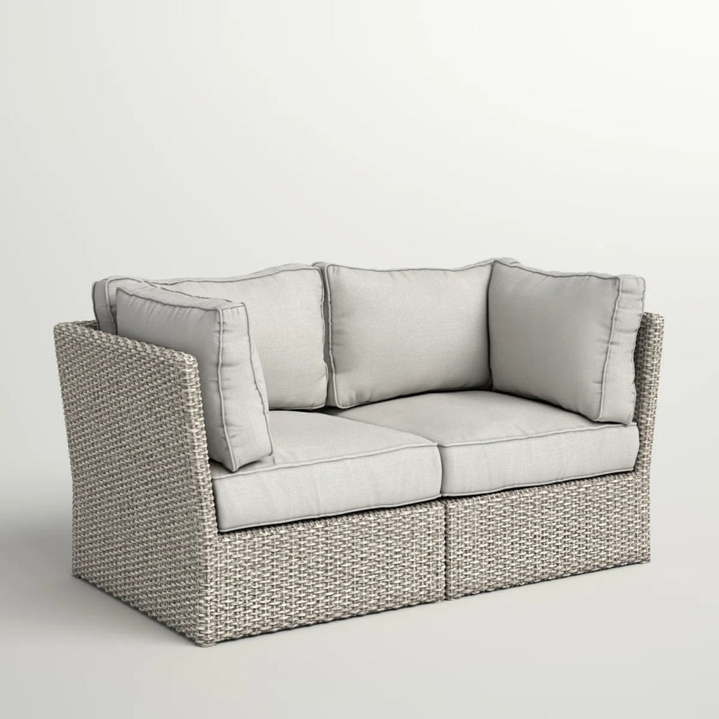 Outdoor Loveseat HDPE Wicker Gray Mix 66in Fully Assembled 600 LB