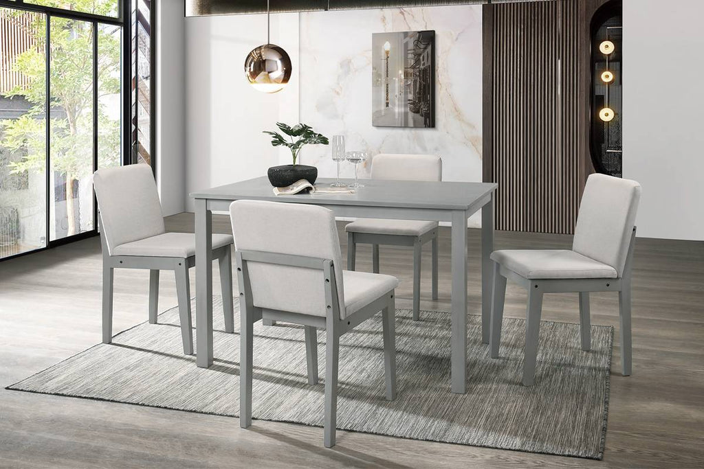Grey 5-Piece Dining Set with Table and Beige Fabric Chairs