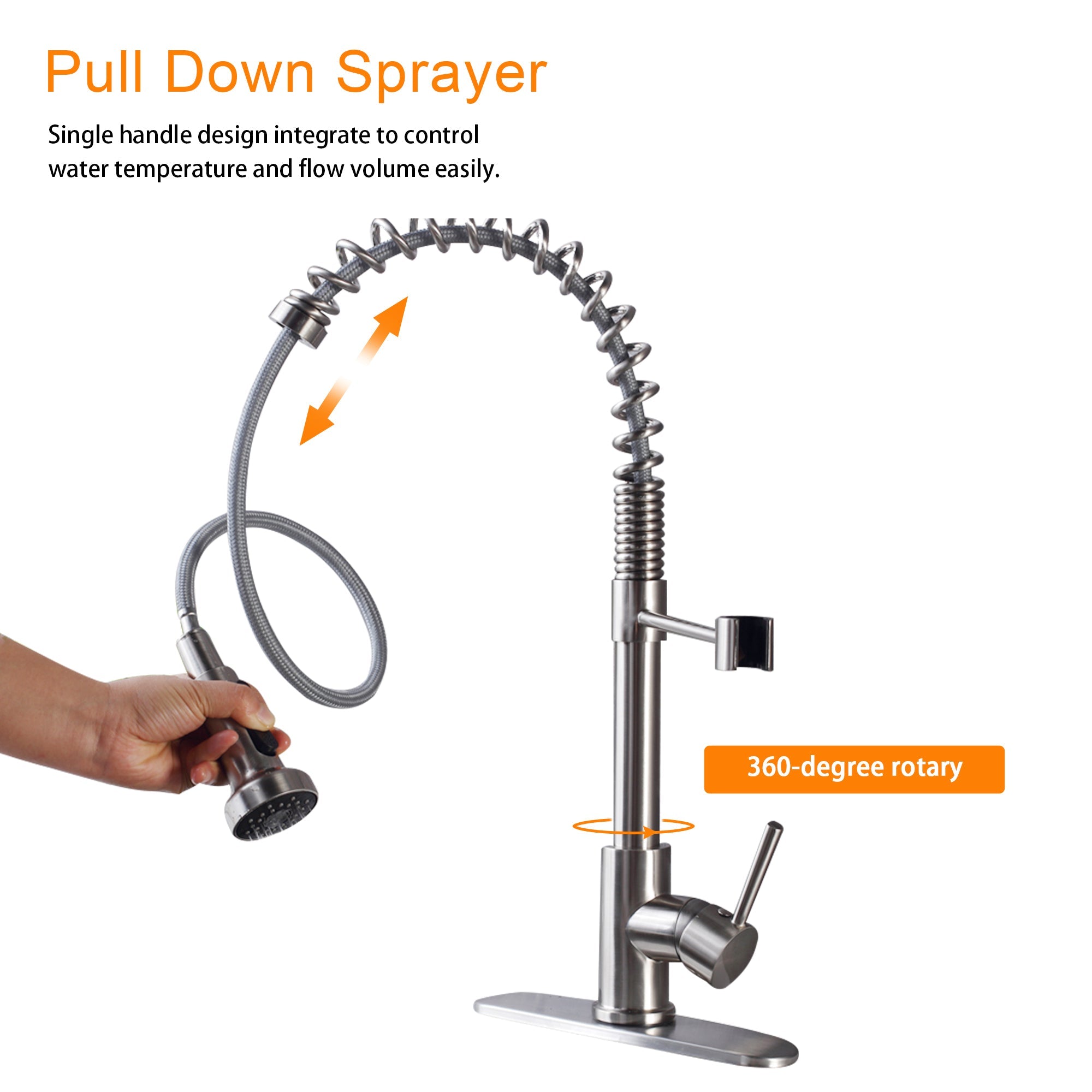 21-Inch Commercial Kitchen Faucet Pull-Down Sprayhead Brushed Nickel