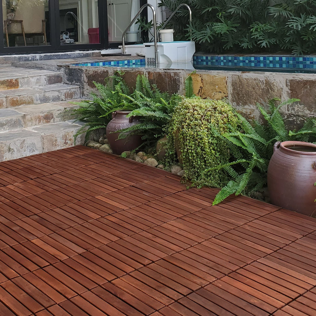 Acacia Hardwood Interlocking Deck Tiles 12" x 12" Patio
