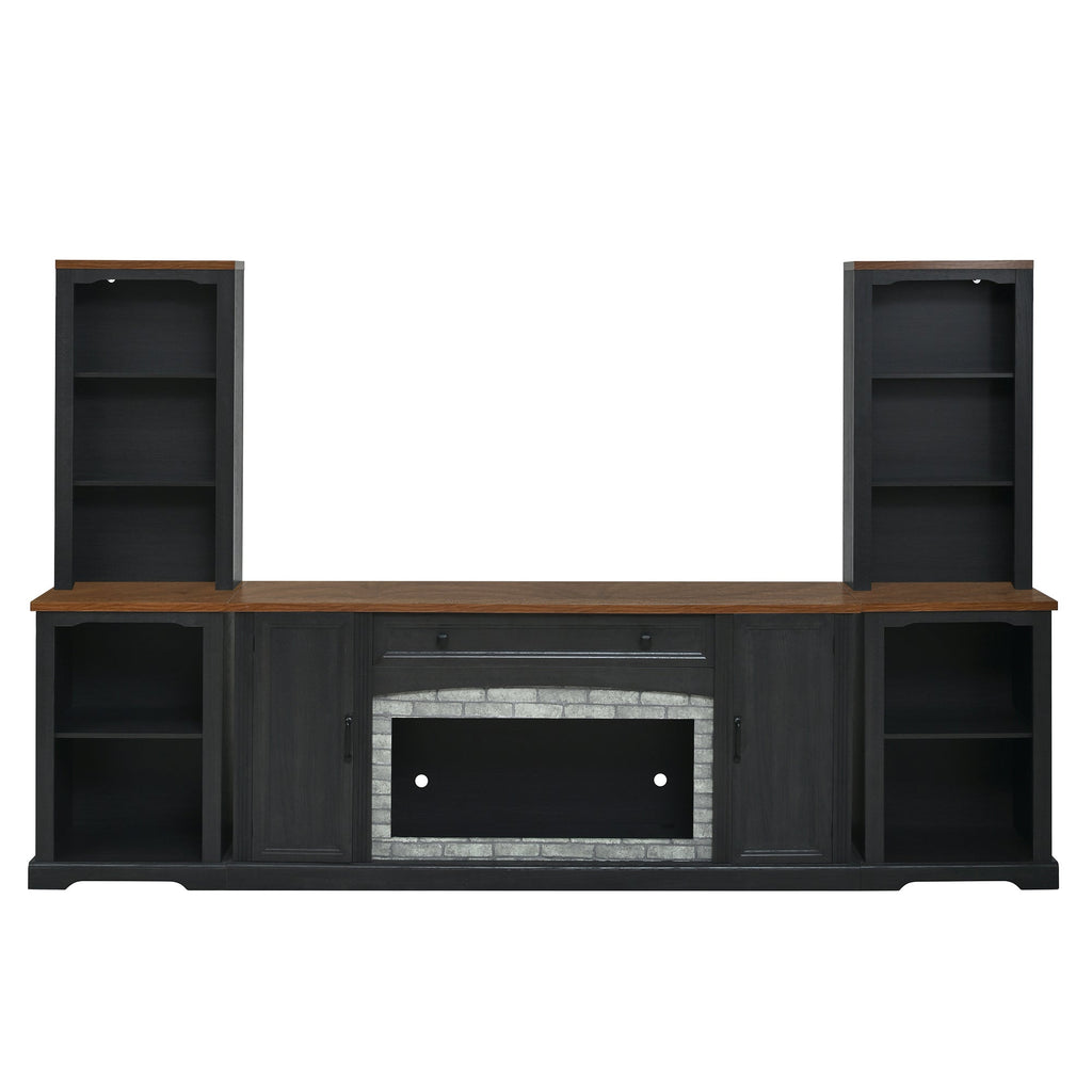 TV Stand 3-Piece Set MDF Walnut Gray Curved Cabinets Fits 70 In TV 109 In