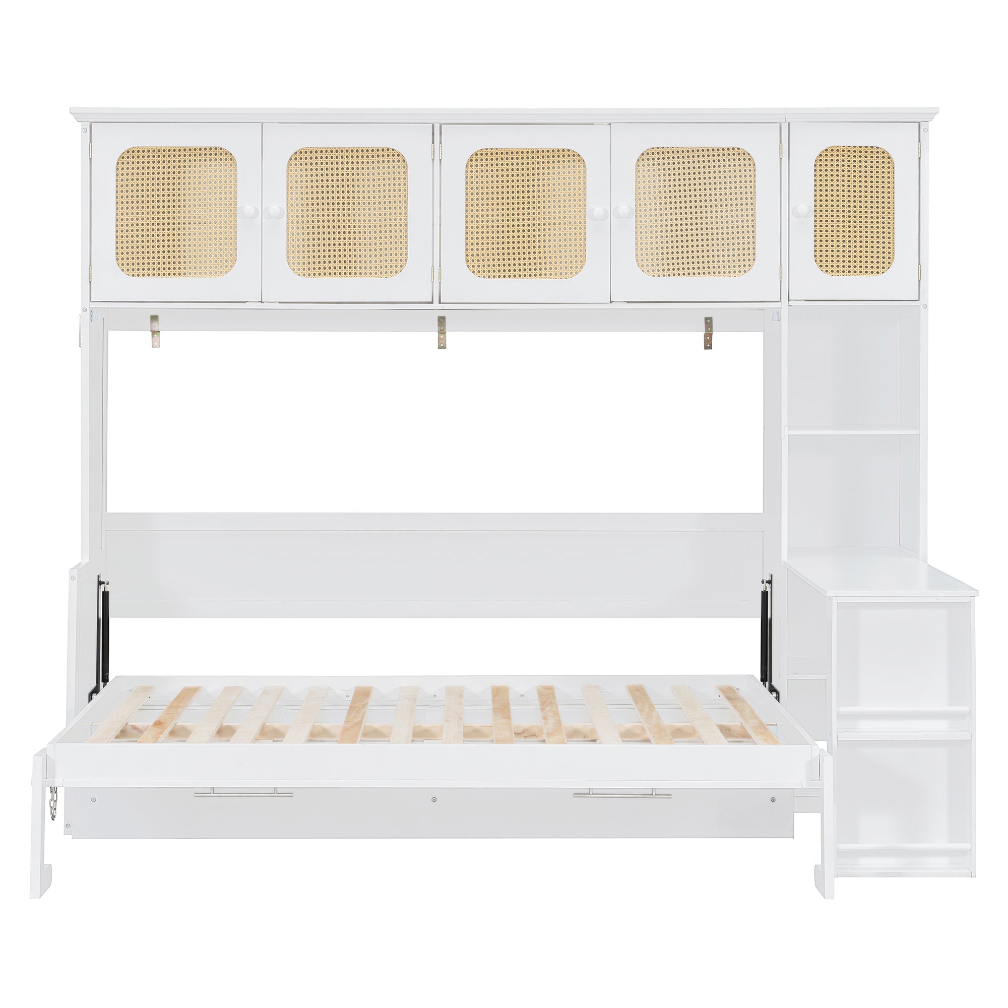 Murphy Bed with Desk and Rattan Cabinets, Warm White