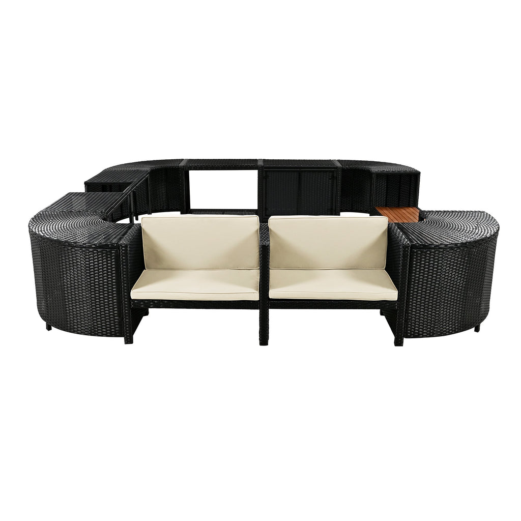 Outdoor Rattan Sectional Sofa Set with Storage, Beige