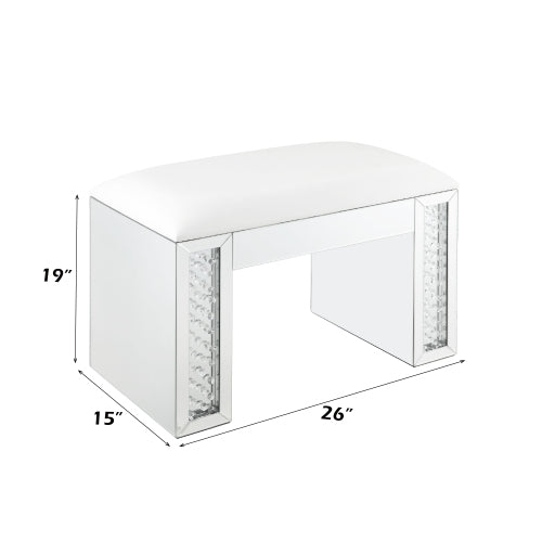 Vanity Stool - Ivory Synthetic Leather with Faux Crystal Inlay