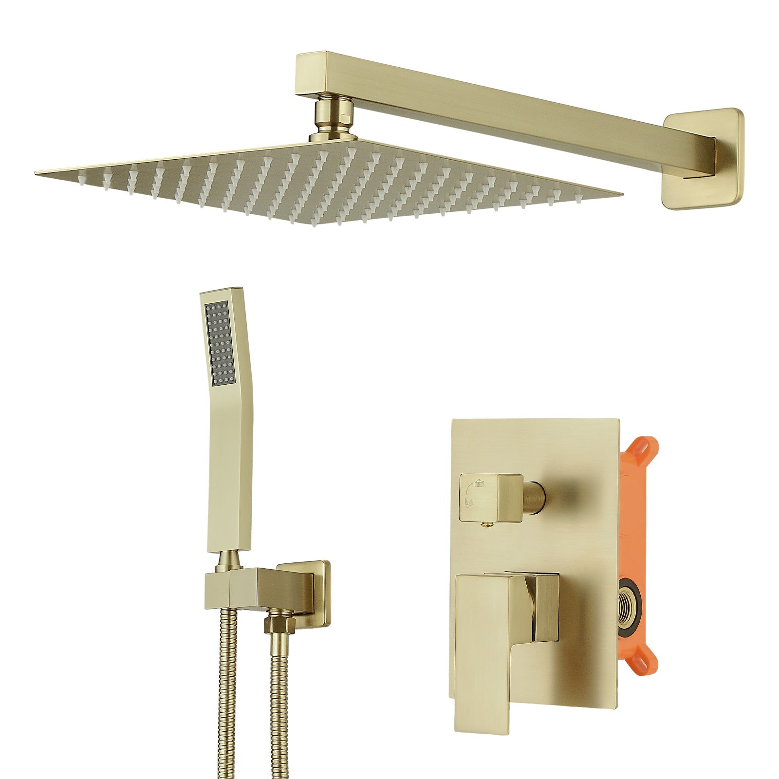 Brushed Gold 10" Rainfall Shower System Wall Mounted Mixer