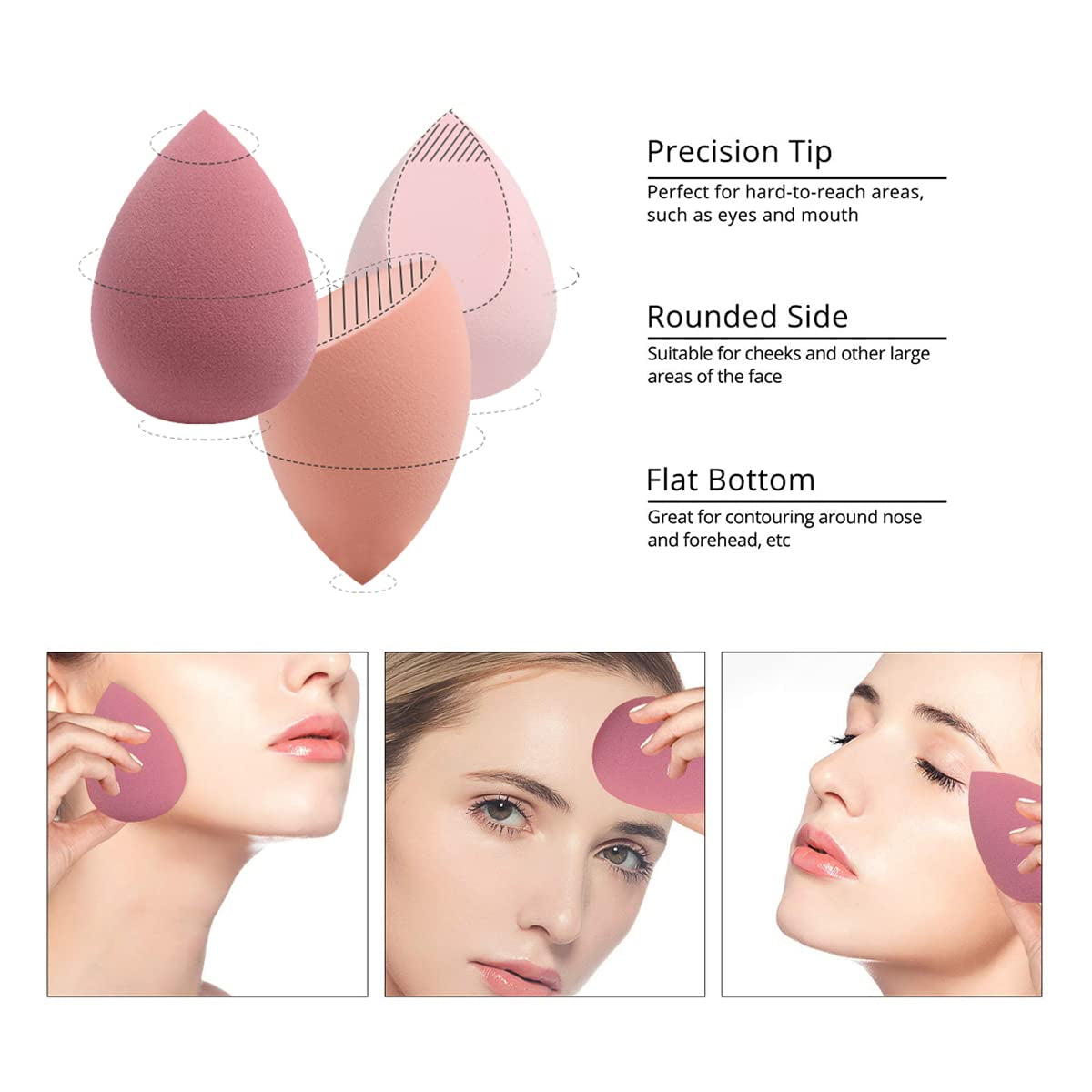 Makeup Beauty Blender Sponge Set 4Pcs W/ Holder & Travel Case