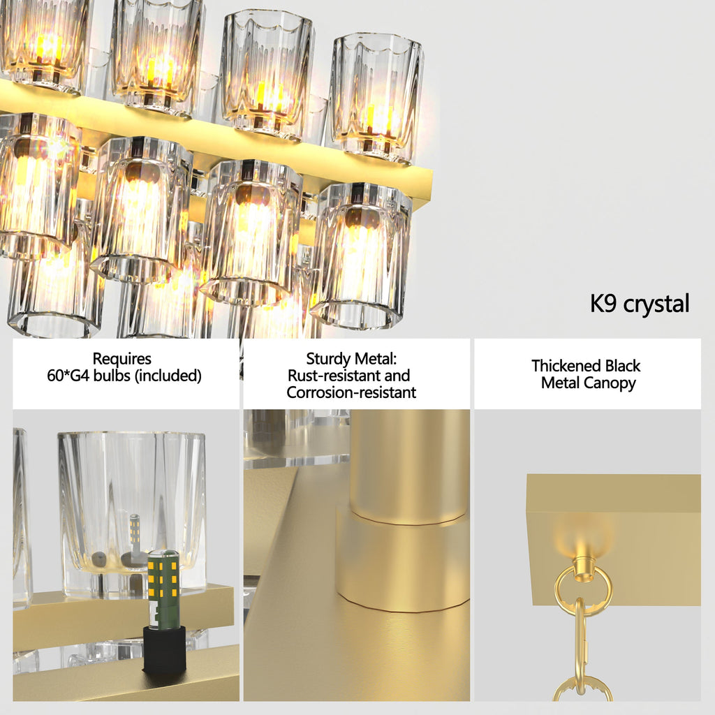 Chandelier Crystal Brass Rectangle Gold 54 In Kitchen Island 60 G4 Bulbs