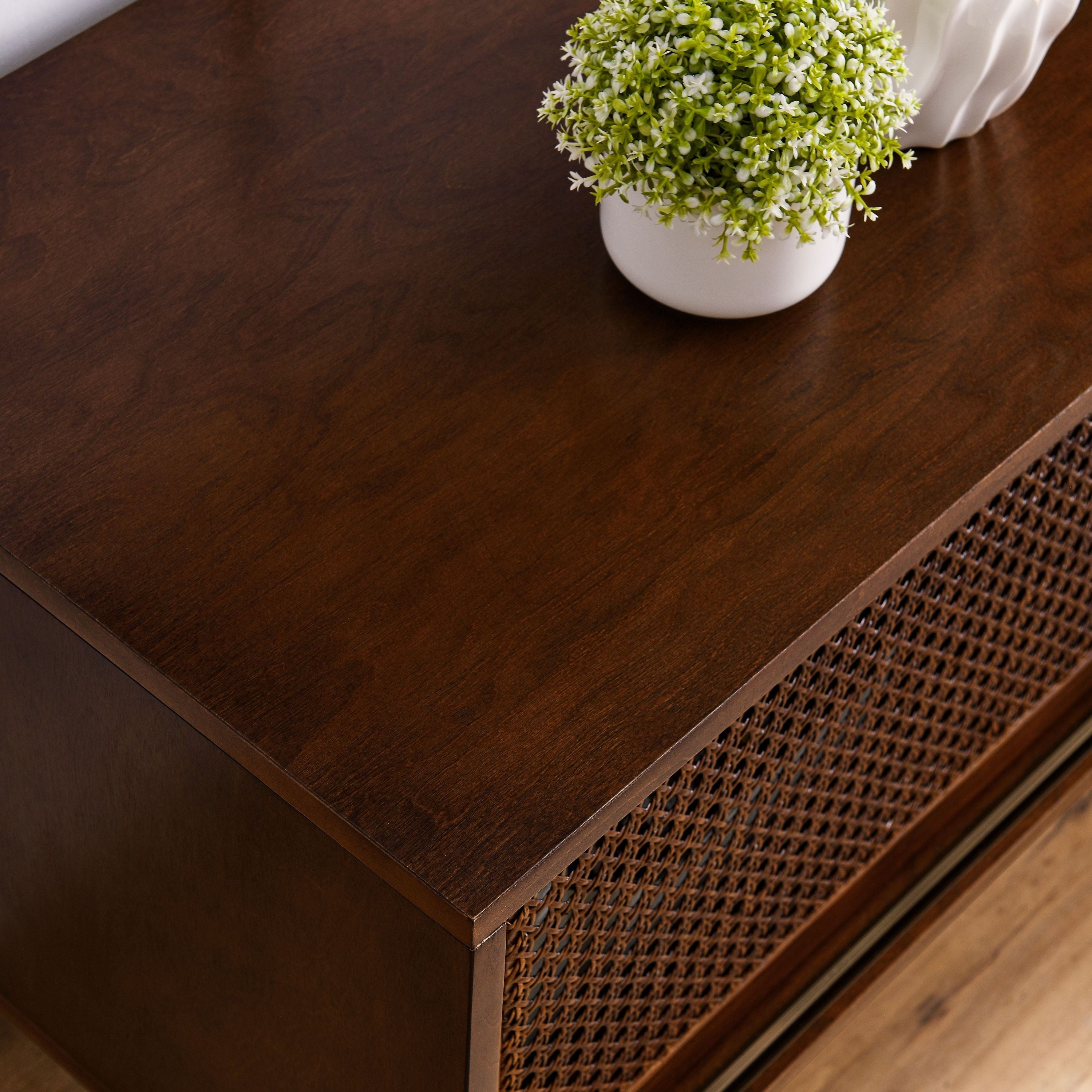59" Mid Century Modern Rattan TV Stand with Wood Feet