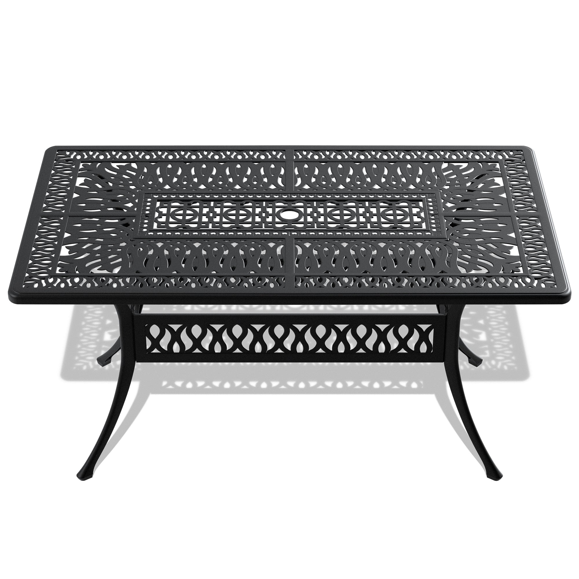 Cast Aluminum Patio Dining Table 58x35" Umbrella Hole