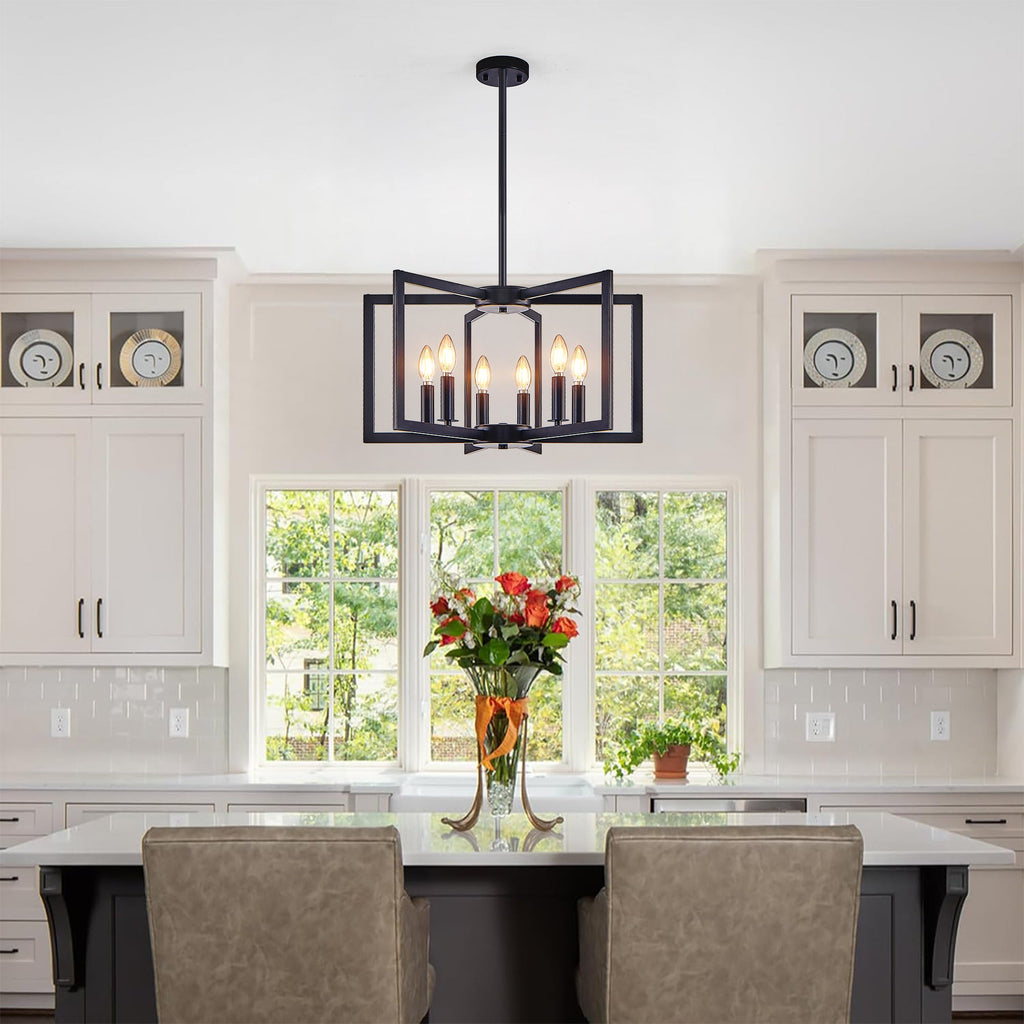 Chandelier Black Geometric 6-Light Industrial Metal Pendant 22 In