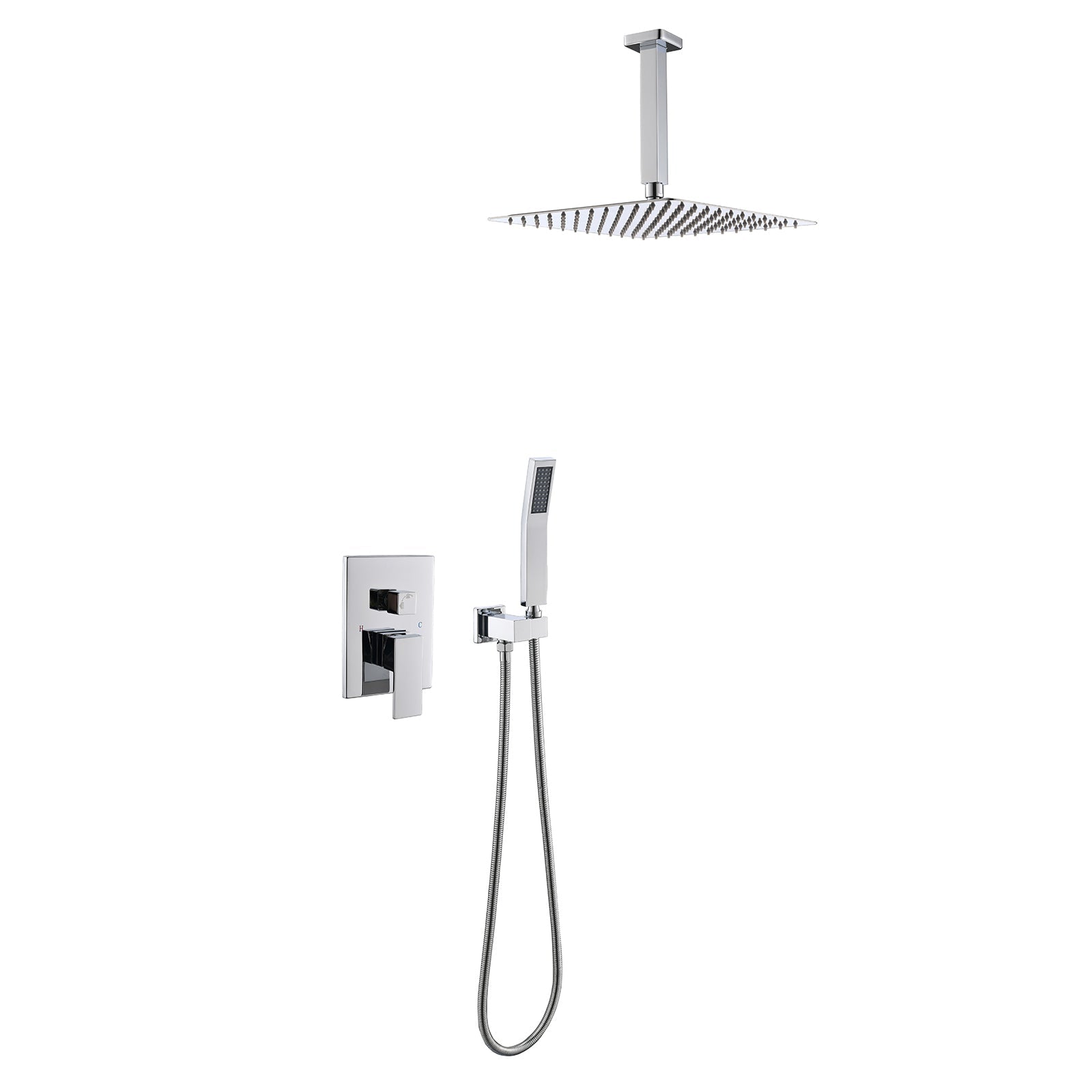 Polished Chrome Wall Mounted Rainfall Shower Head Mixer System