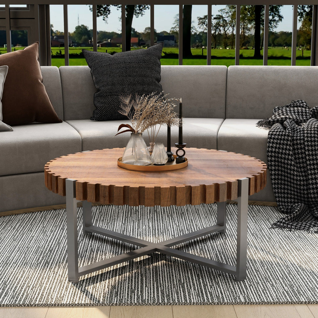 Felief 31.4" Modern Wooden Drum Coffee Table