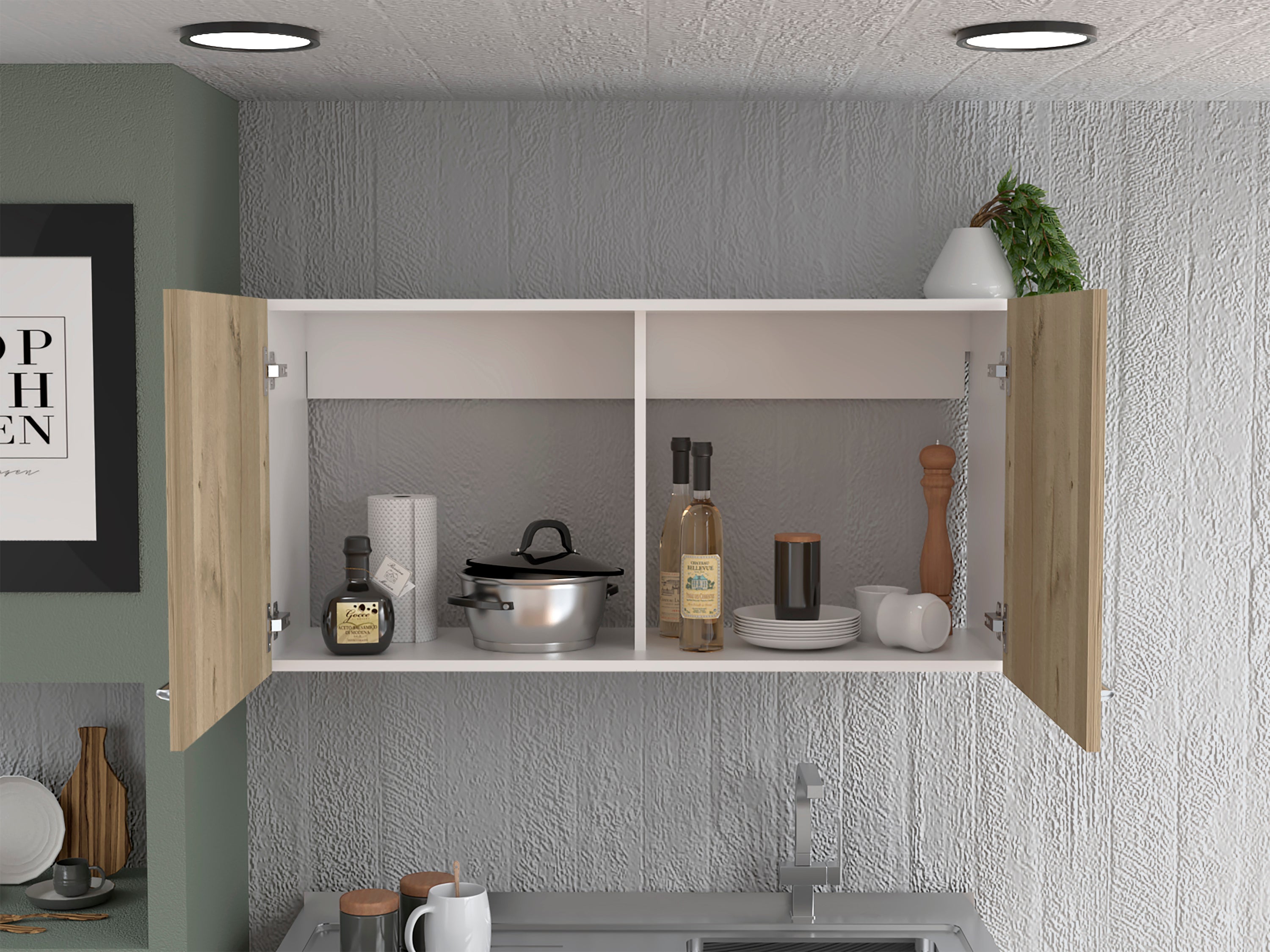 Napoles White Light Oak Wall Cabinet Two Shelves Double Door