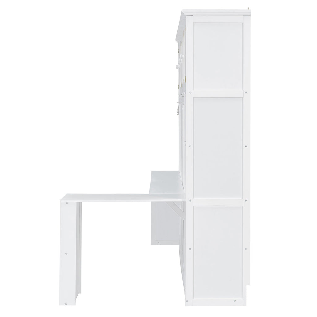 Murphy Bed with Desk and Rattan Cabinets, Warm White