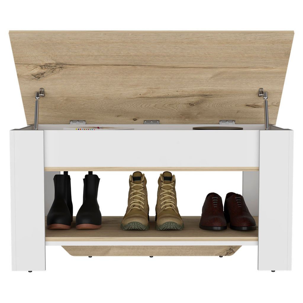 Storage Table with Lower Shelf, Light Oak White