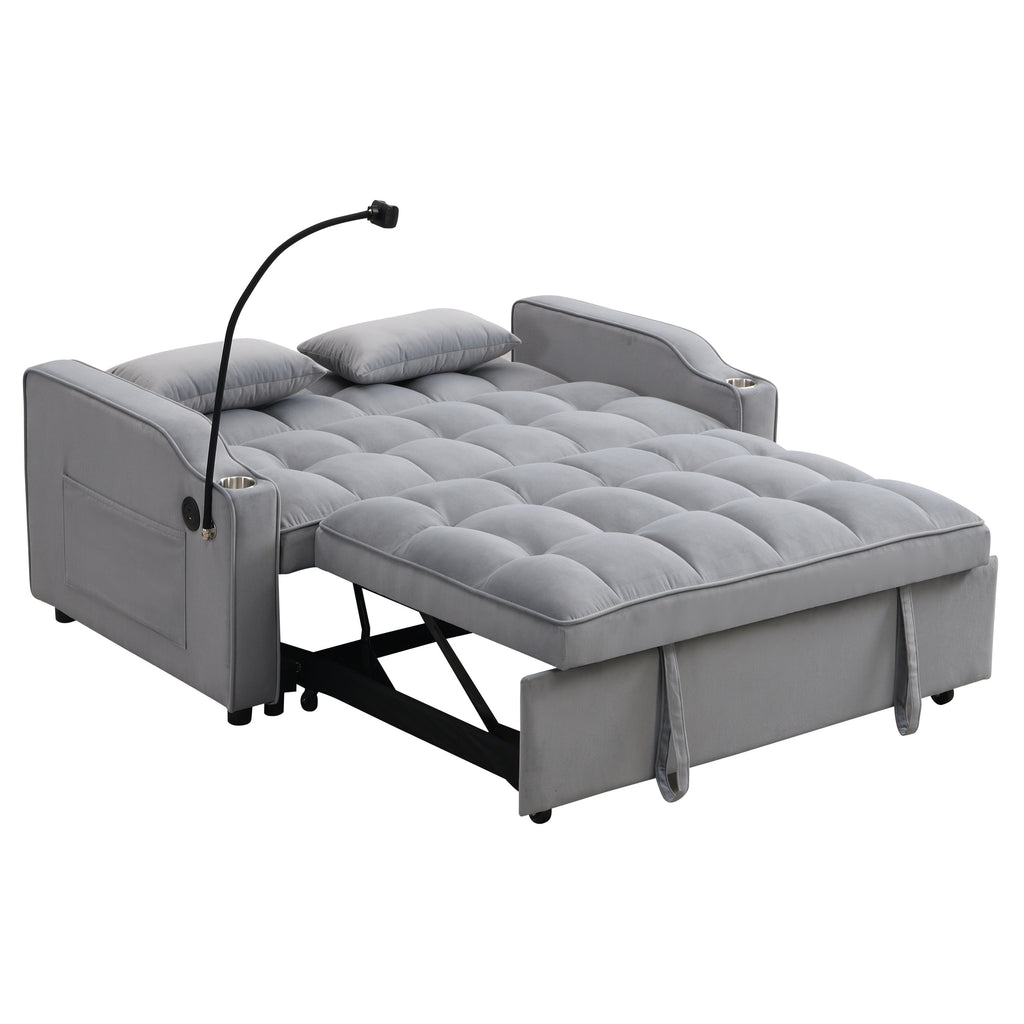 Modern Velvet Loveseat Futon Sofa Bed with Reclining Back