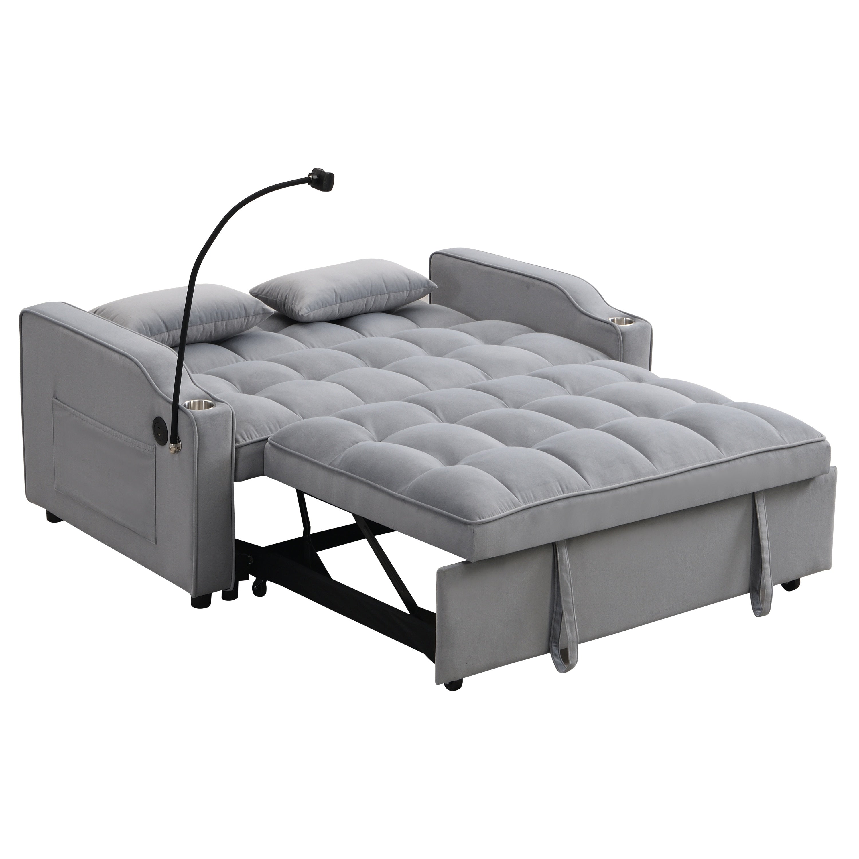 Modern Velvet Loveseat Futon Sofa Bed with Reclining Back