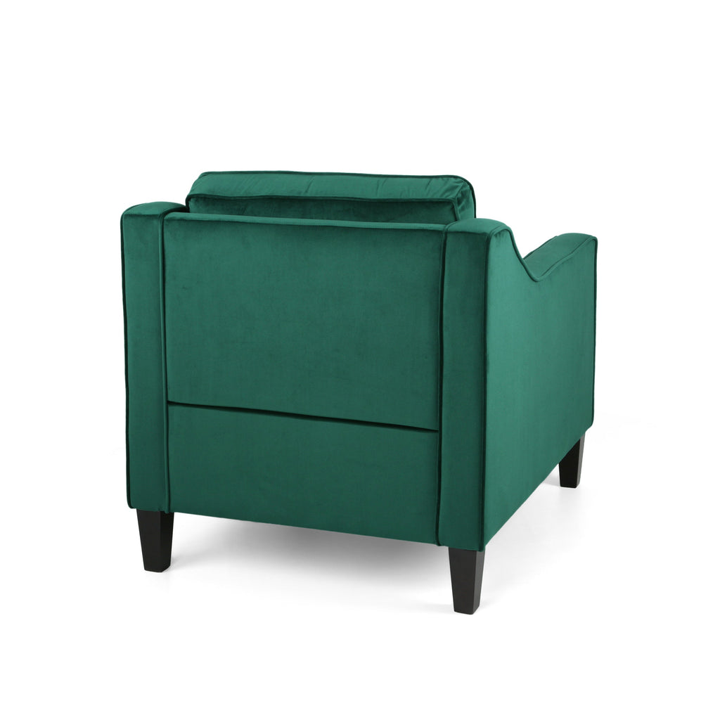Club Chair Contemporary Velvet Green Birch Legs 31x34x34 In Tonal Piping