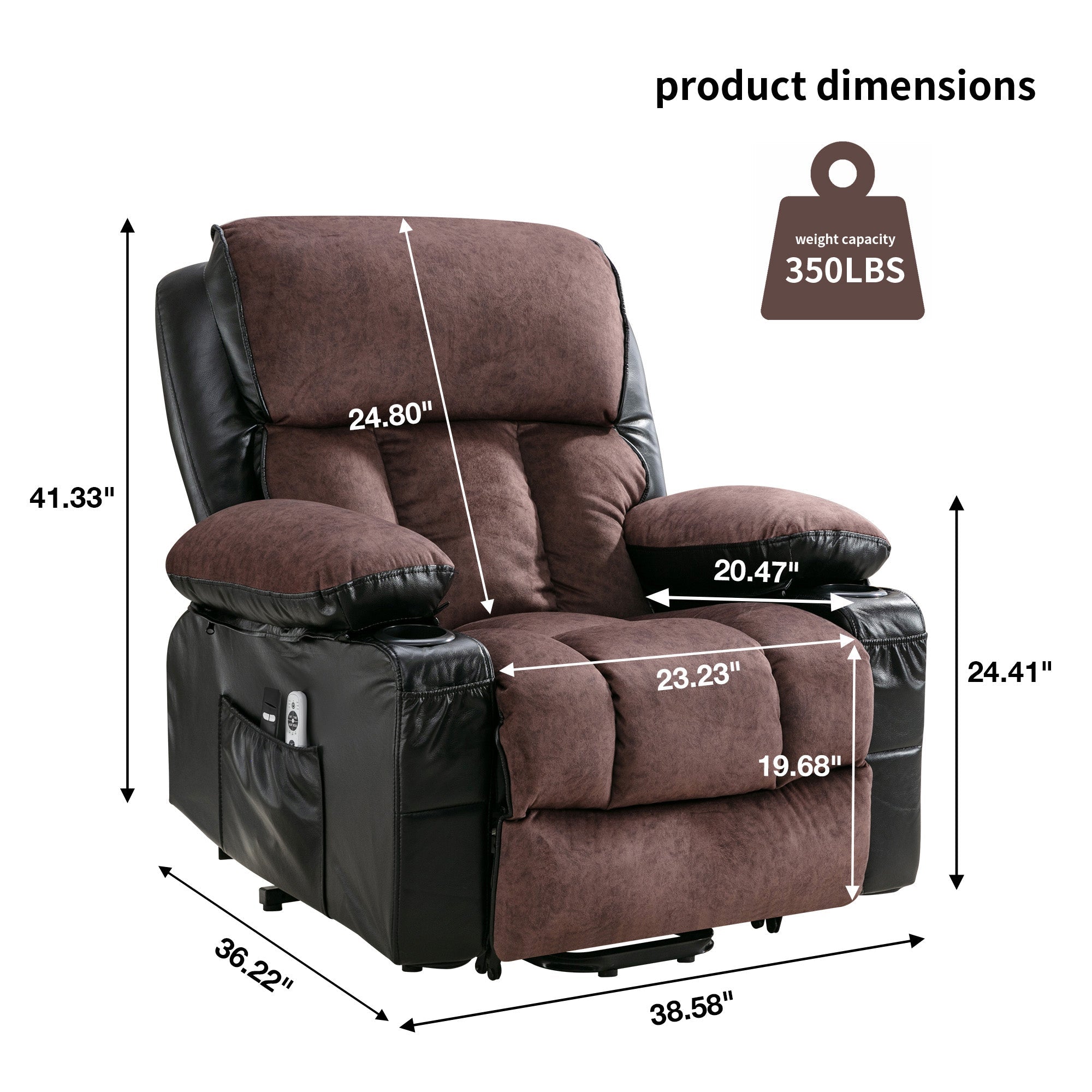 Electric Lift Chair Massage Recliner Heating Vibration USB Black Brown