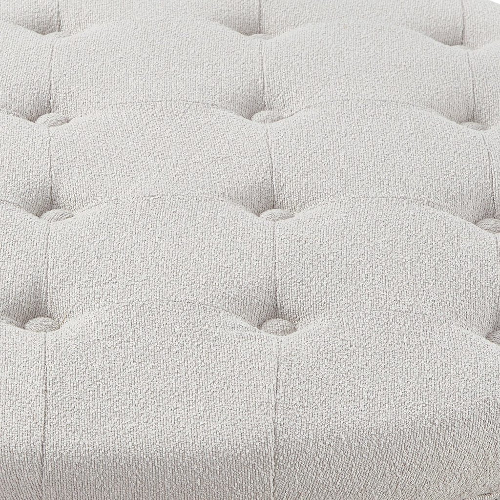 Round Storage Ottoman with Reversible Lid, Boucle Fabric Upholstered, Beige