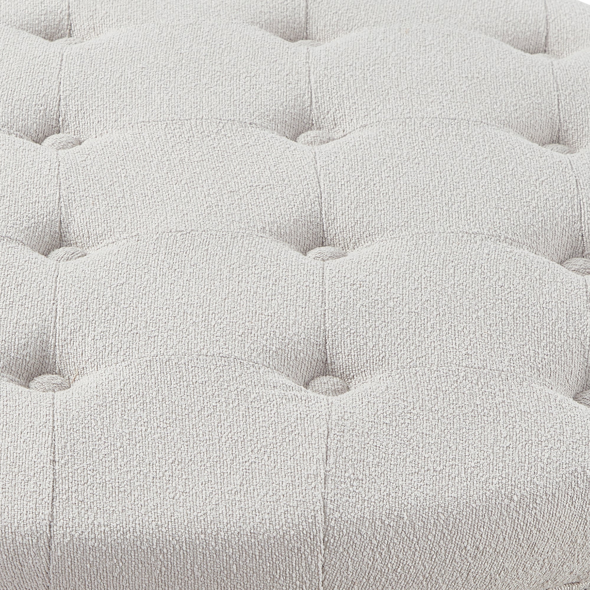 Round Storage Ottoman with Reversible Lid, Boucle Fabric Upholstered, Beige