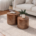 Set of 2 Round Nesting Coffee Tables, Wooden Accent for Living Room, Brown Burl