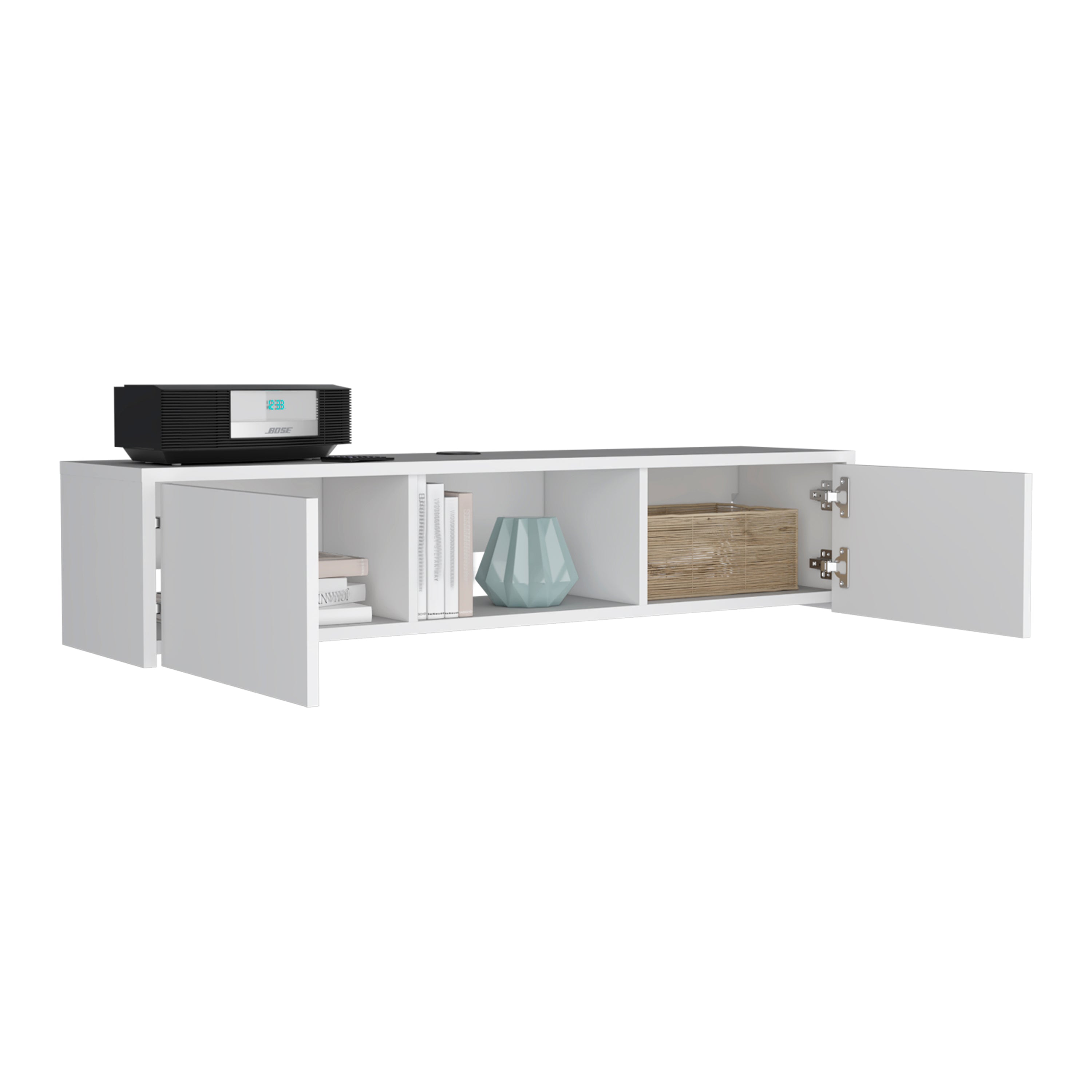 Glen Floating TV Stand with Side Doors and Media Shelf