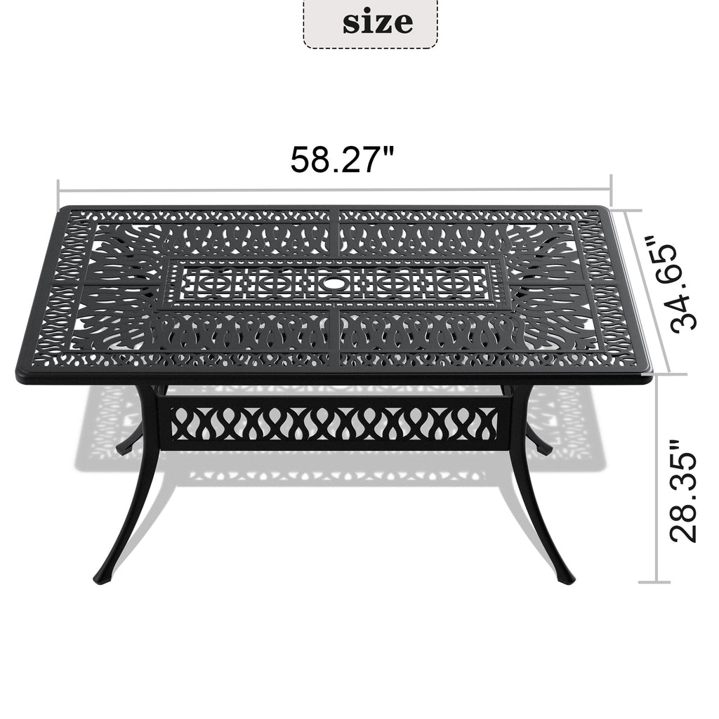 Cast Aluminum Patio Dining Table 58x35" Umbrella Hole