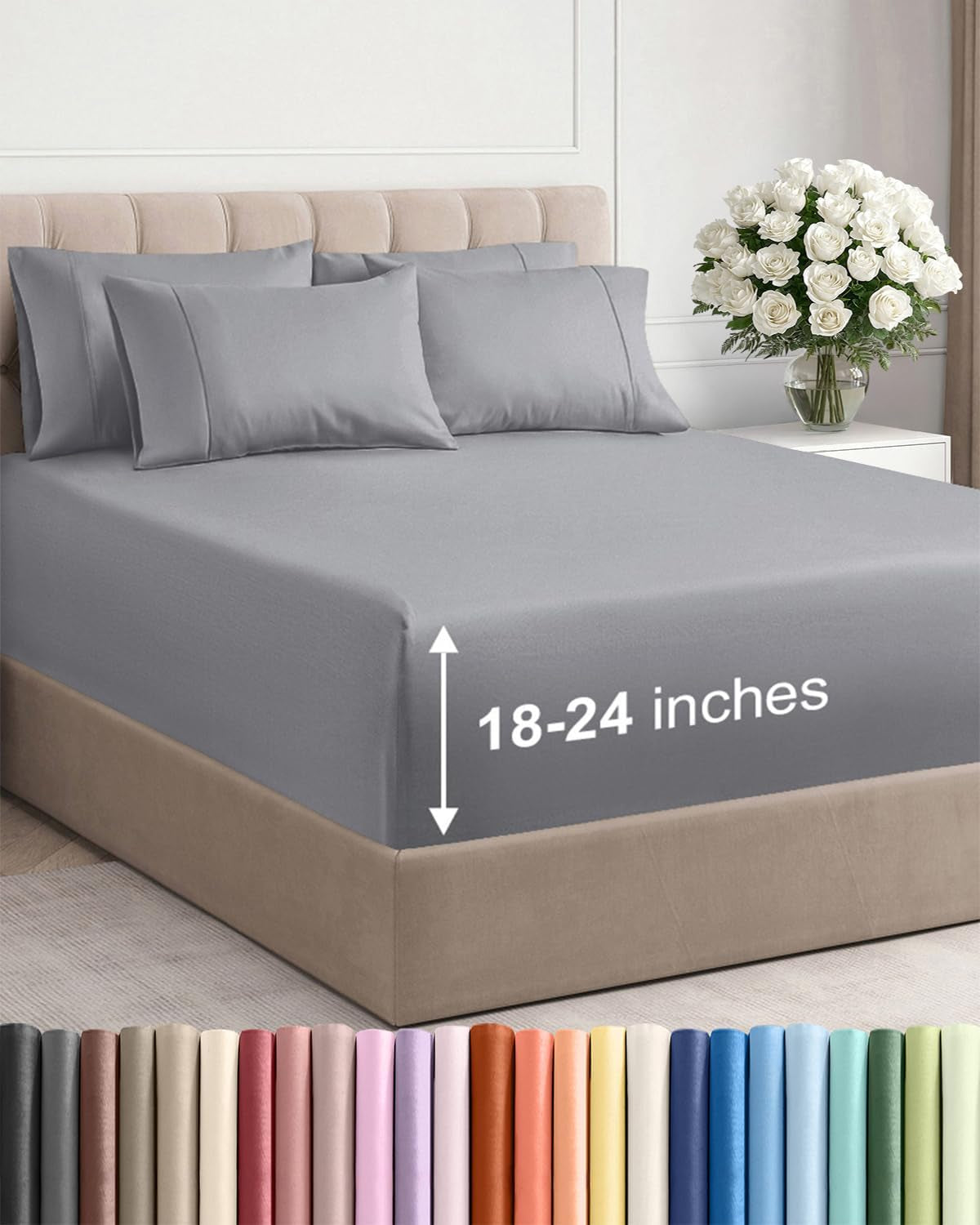 Extra Deep Pocket Sheet Set 4 Piece Breathable Soft Cooling Bedding Wrinkle Free