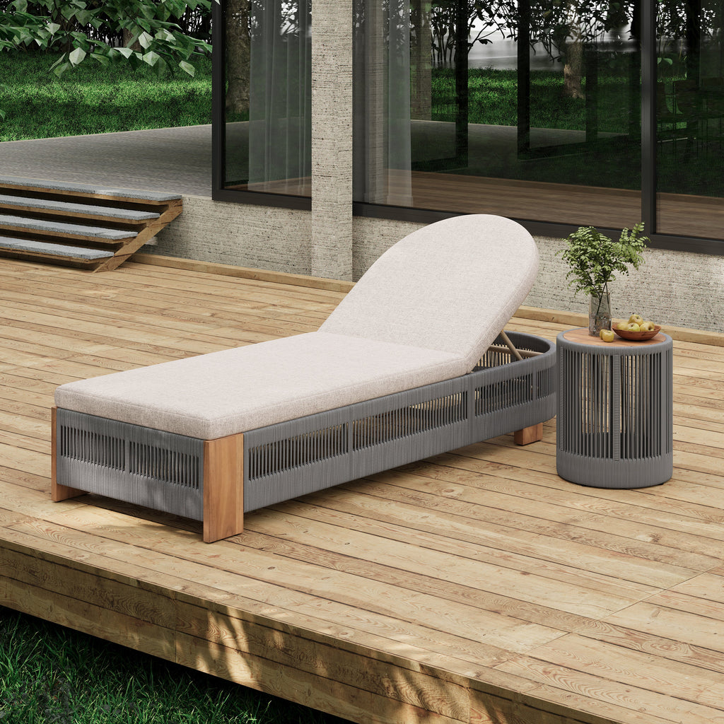 Outdoor Rope Chaise Lounge Set, Adjustable Backrest, Teak Table