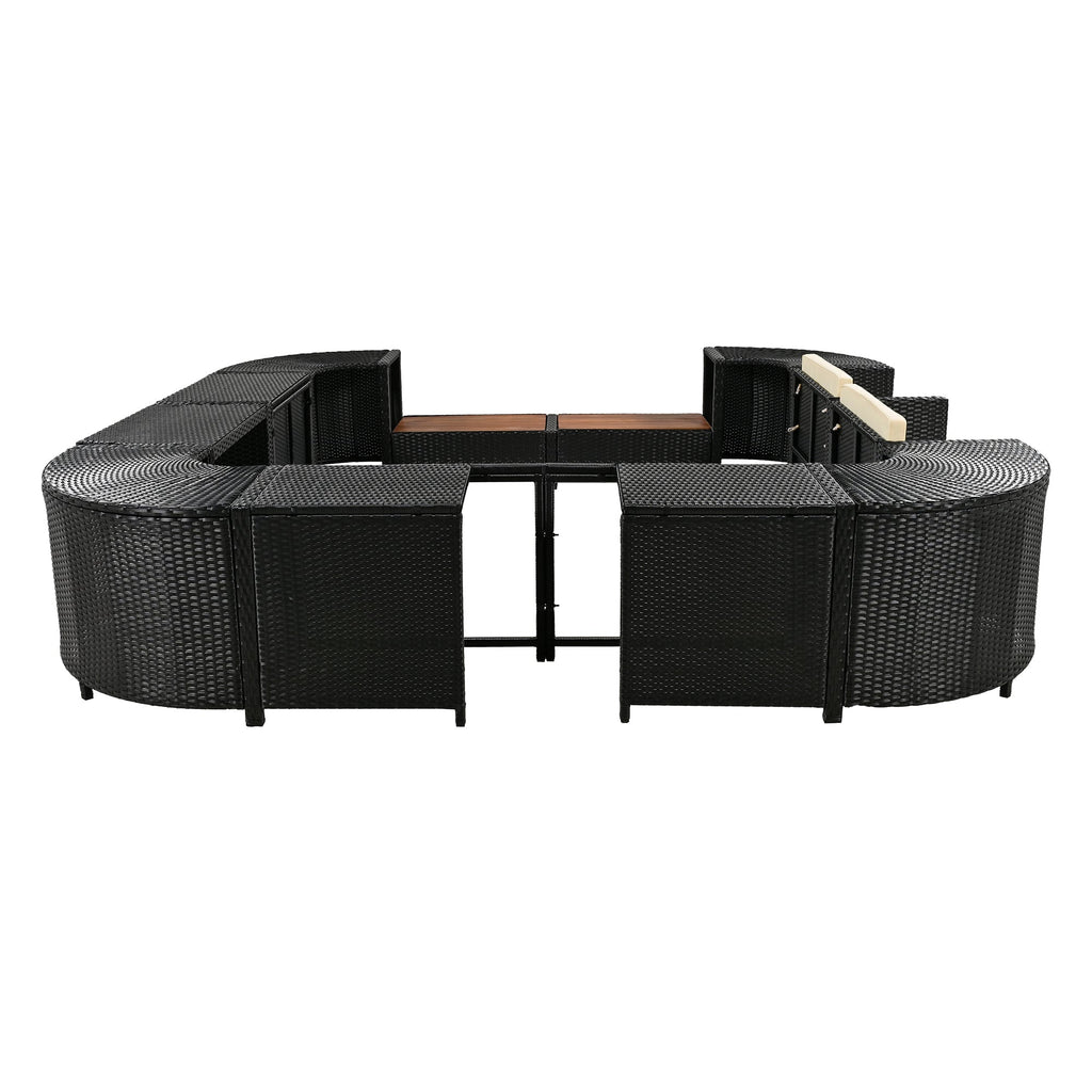 Outdoor Rattan Sectional Sofa Set with Storage, Beige