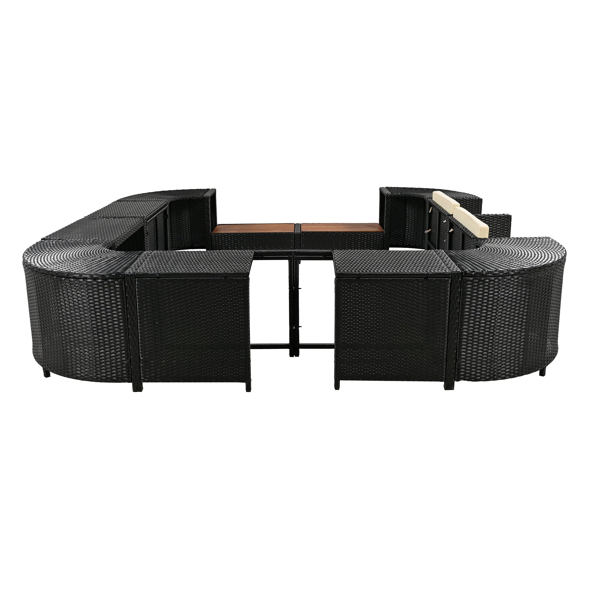 Outdoor Rattan Sectional Sofa Set with Storage, Beige