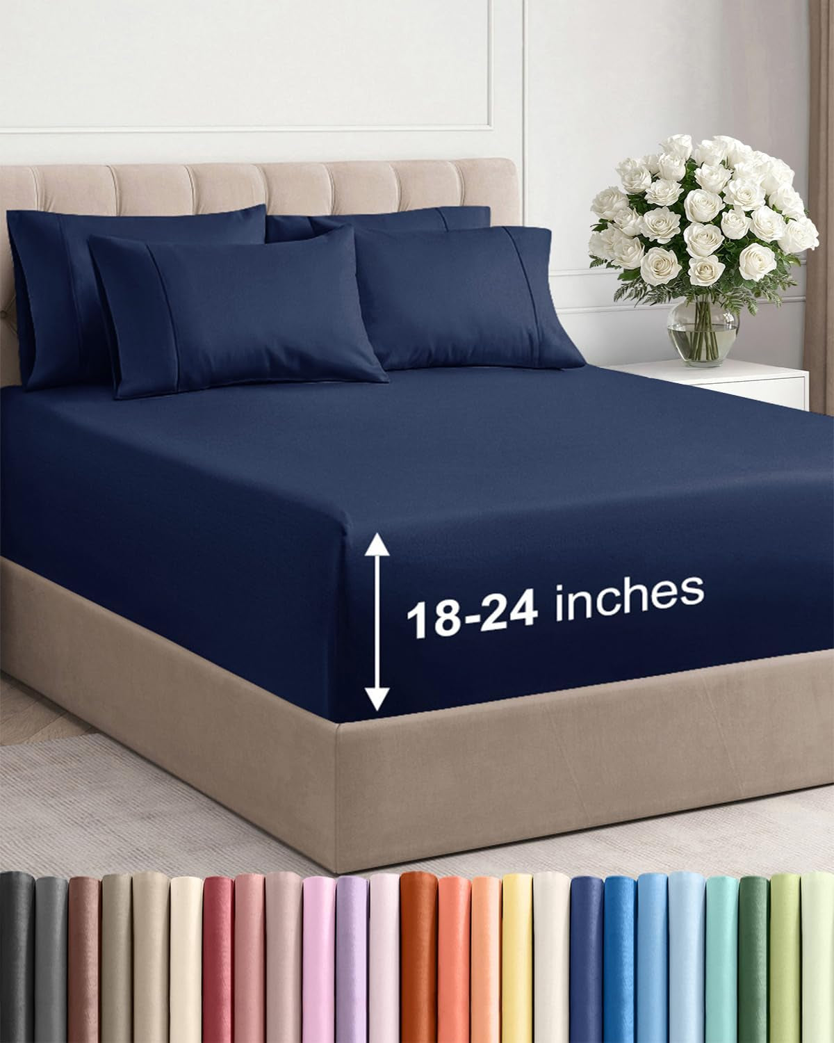 Extra Deep Pocket Sheet Set 4 Piece Breathable Soft Cooling Bedding Wrinkle Free