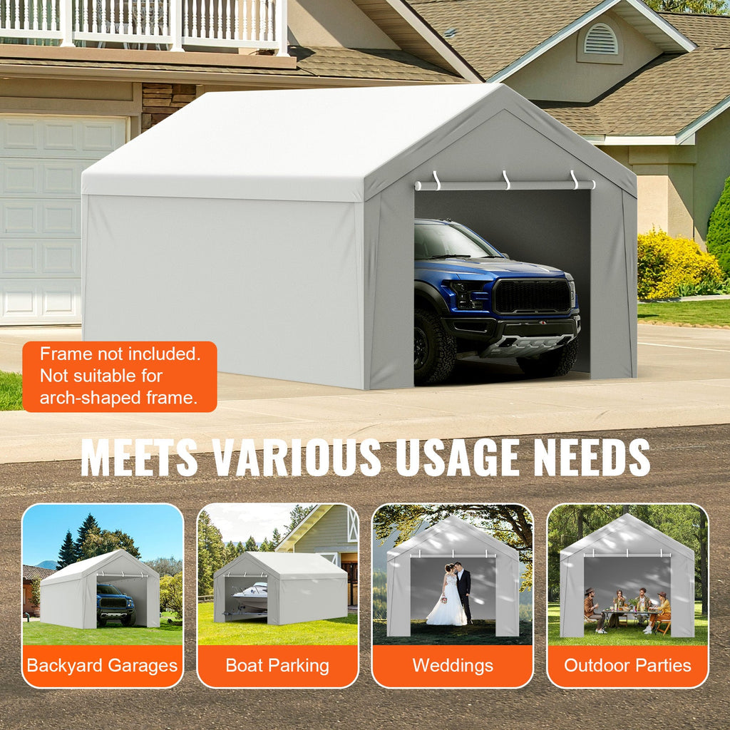 10 x 20 ft Carport Canopy Replacement Cover Top + Side Wall