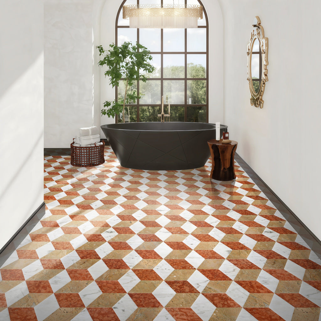 Hexagon Polished Marble Floor Wall Tiles White Gold Red