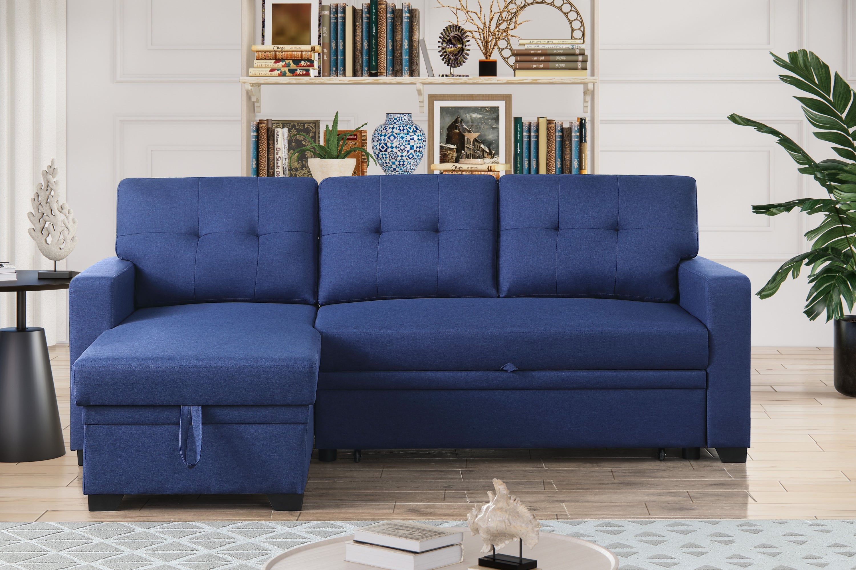 Convertible Upholstered Sectional Sofa with Pull-out Chaise