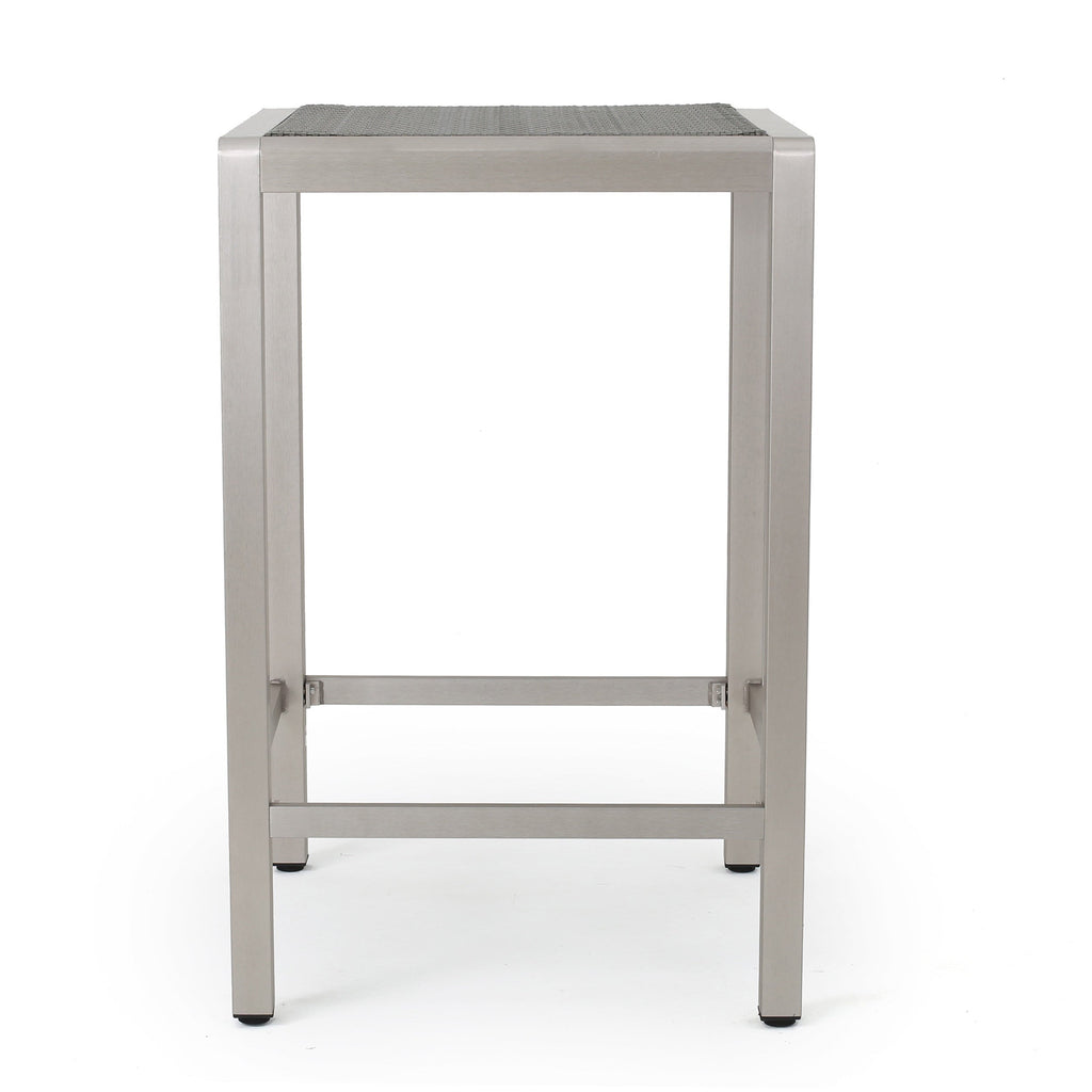43" Outdoor Aluminum Bar Table with PE Rattan Top, Grey Silver