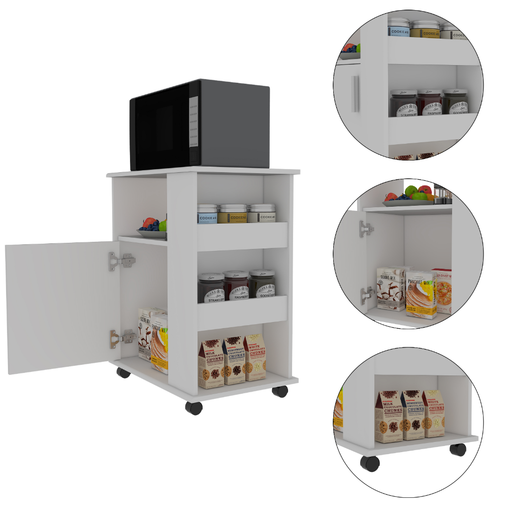 2 Piece White Onyx Kitchen Island Microwave Pantry Cabinet Set