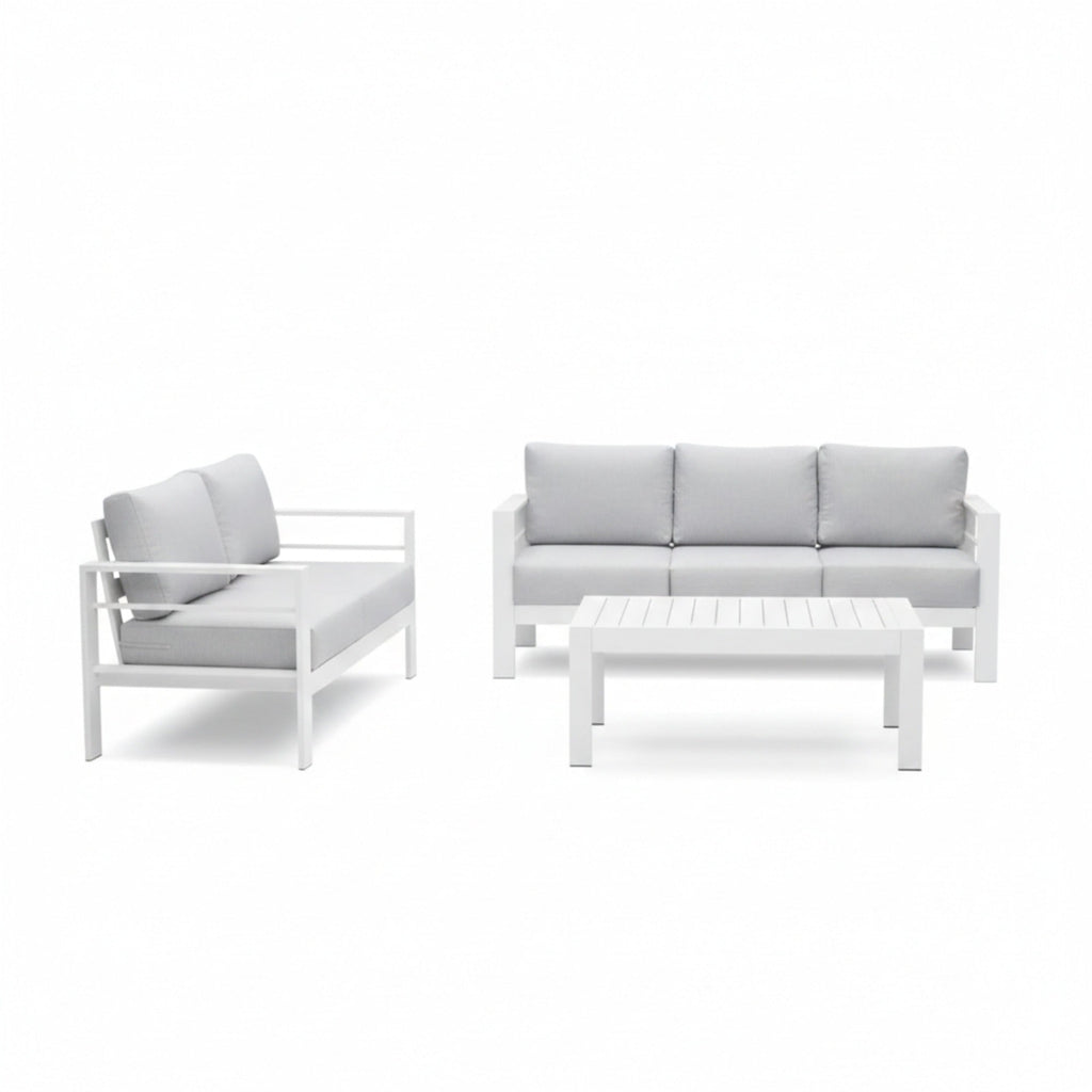 Outdoor Patio Set 3-Piece Aluminum White Gray Cushions