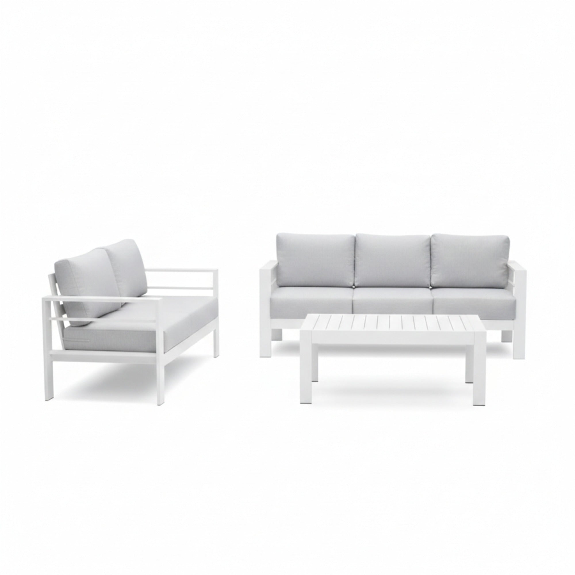 Outdoor Patio Set 3-Piece Aluminum White Gray Cushions