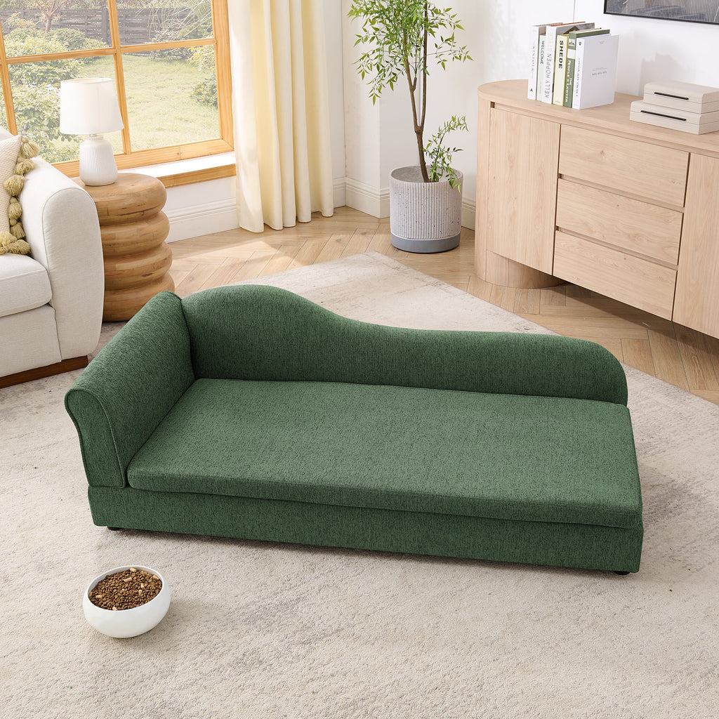Medium/Large Dog Sofa Wave Backrest Linen Olive Green