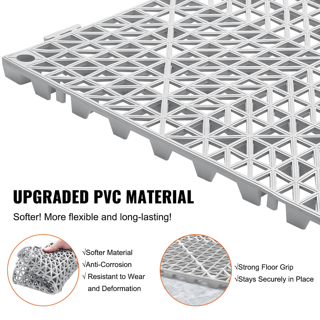 Interlocking Drainage Floor Tiles 12" x 12" Grey 55pc Set