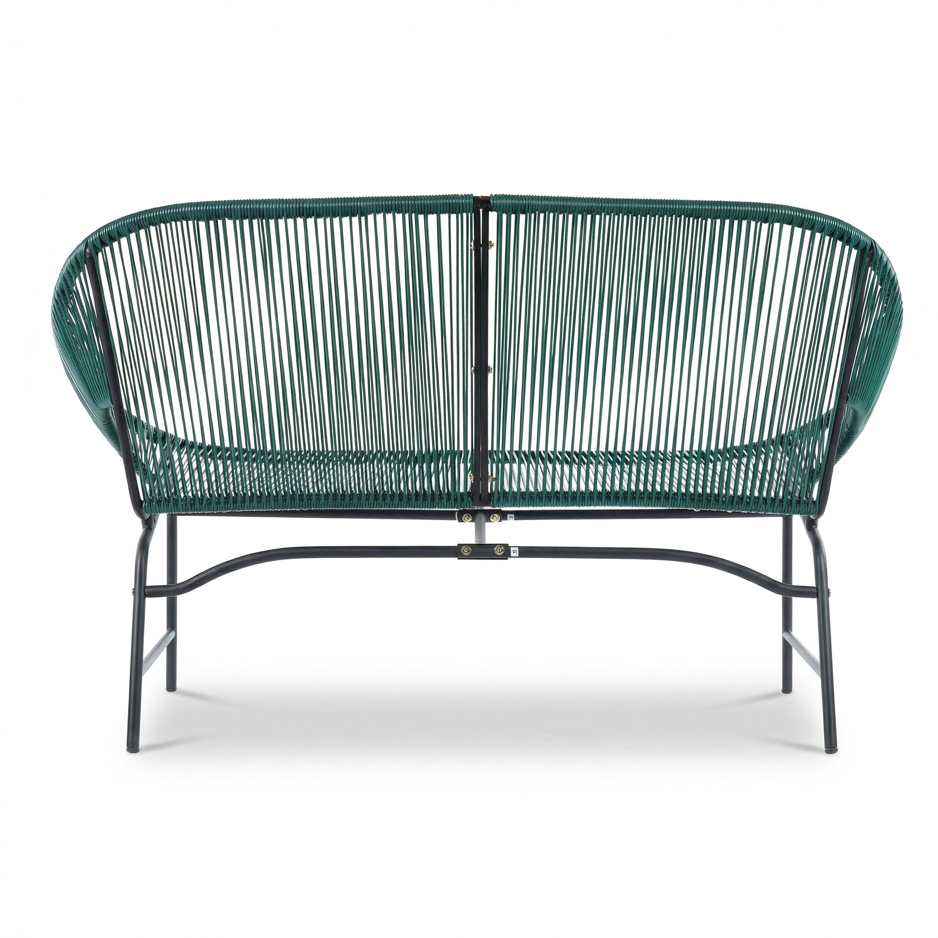 Green PE Rattan Outdoor Patio Wicker Loveseat with Iron Frame