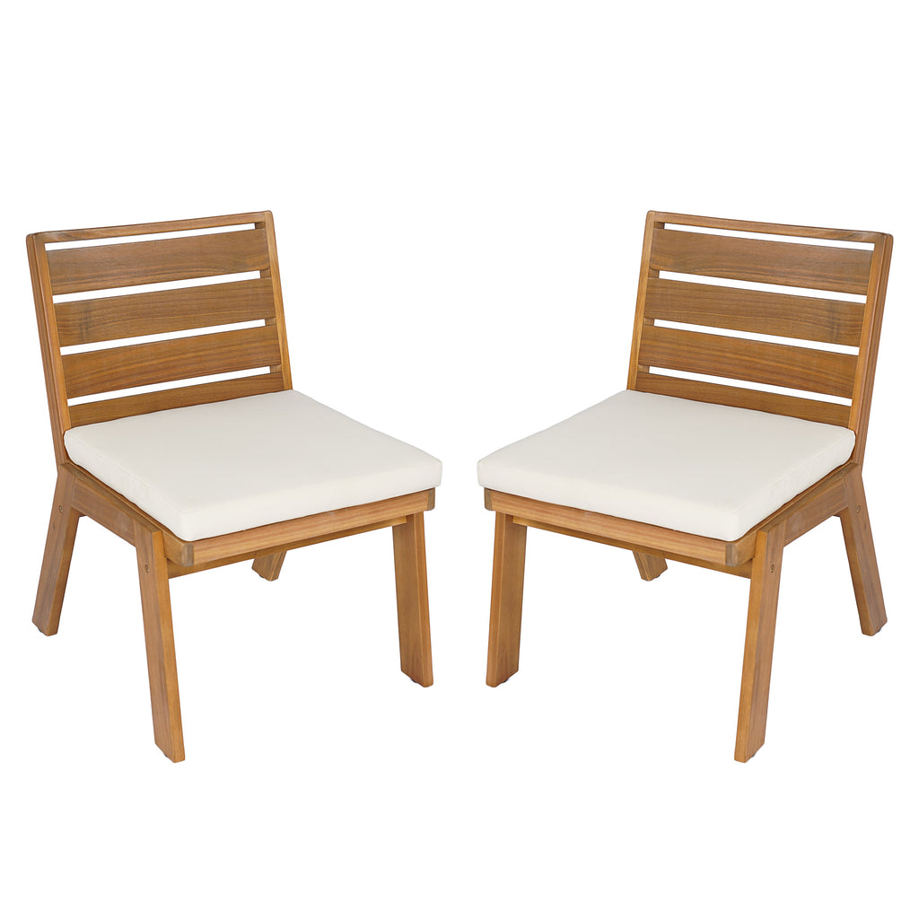 Outdoor Dining Chairs Set of 2 Acacia Wood Patio Beige Cushion