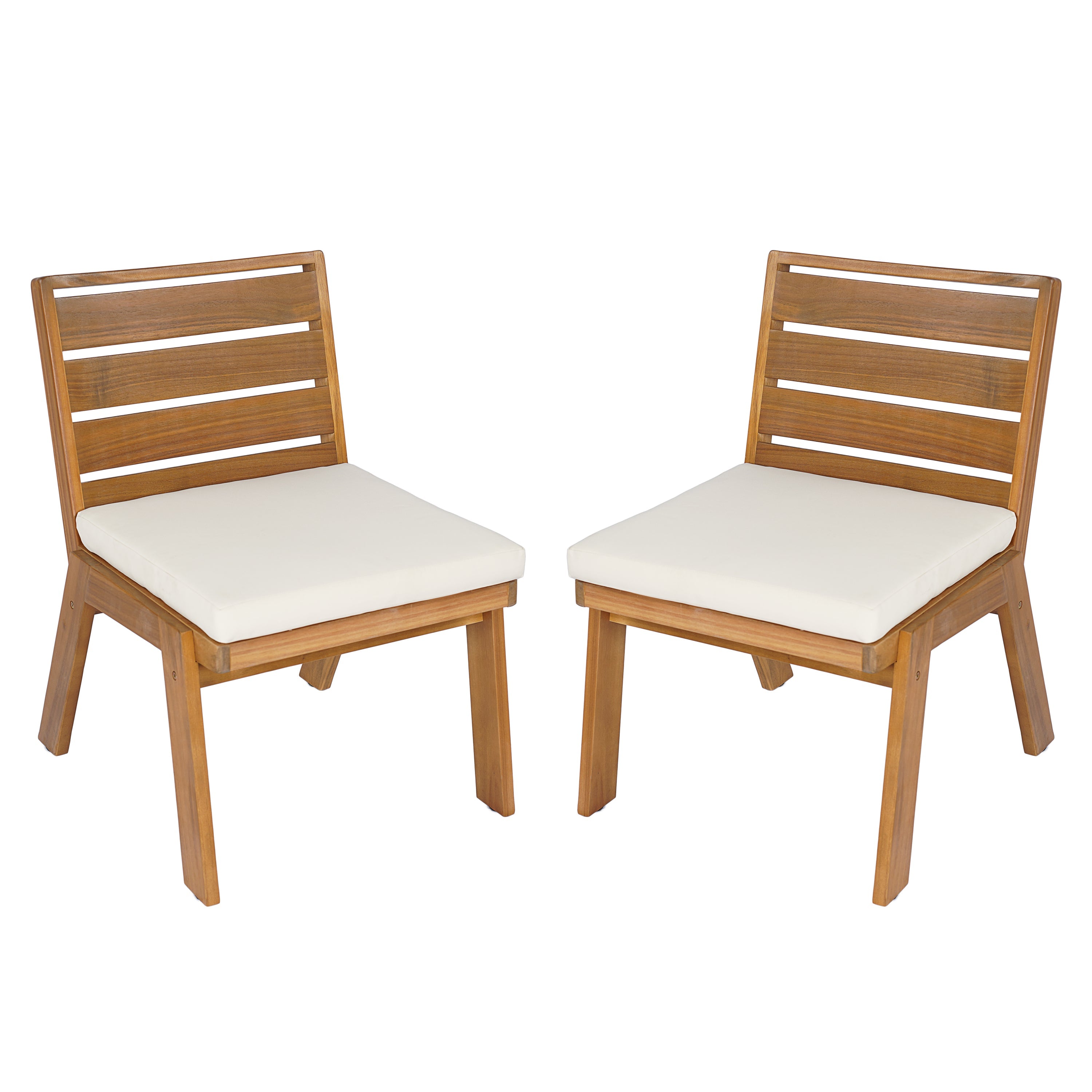 Outdoor Dining Chairs Set of 2 Acacia Wood Patio Beige Cushion