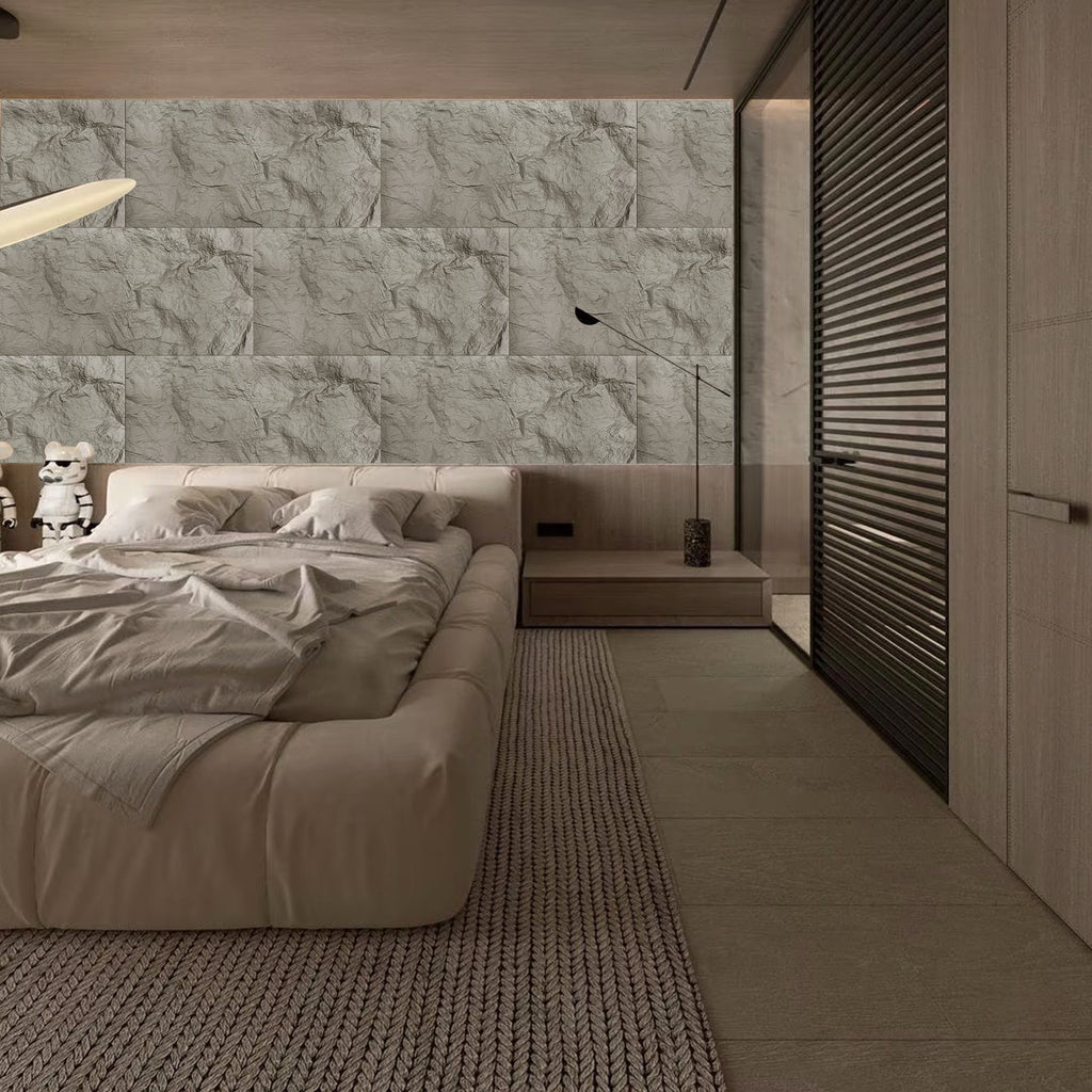 3D Faux Stone Wall Panels 6pc Wainscoting 47x24" Grey