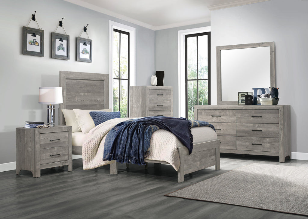 Rustic Gray Chest of Drawers with Black Metal Hardware