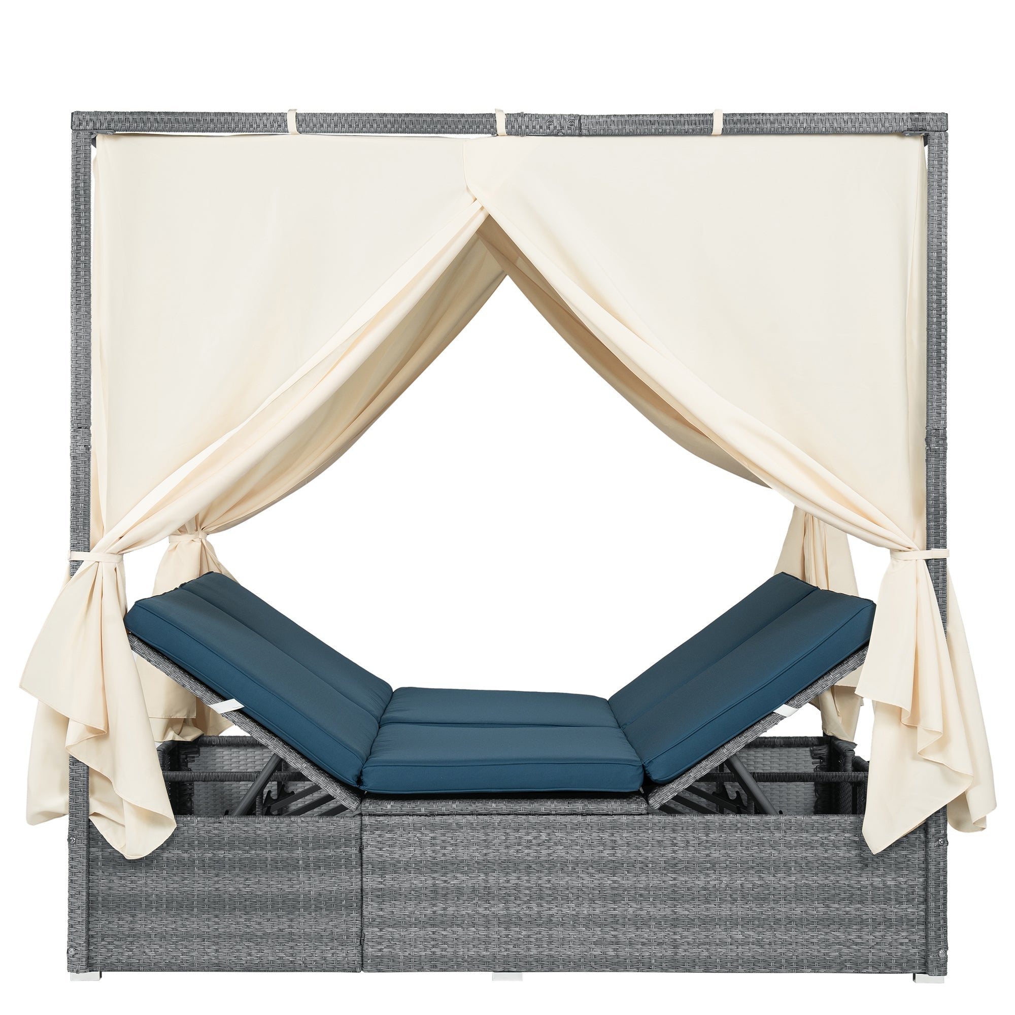 Adjustable Outdoor Sun Lounger with Canopy & Removable Cushion